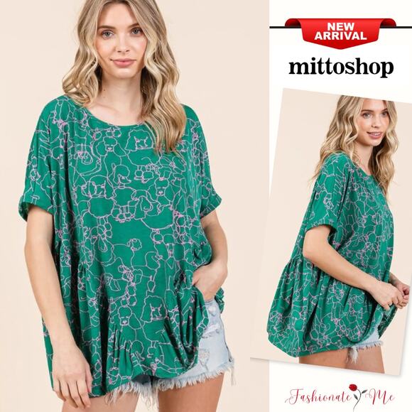 Mittoshop Abstract Pattern Round Neck Short Sleeves Oversized Knit Top | Green - Picture 1 of 6